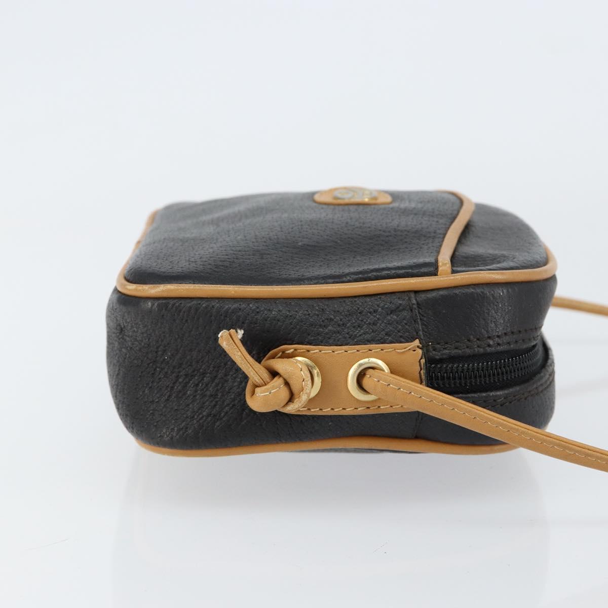 GUCCI Shoulder Bag Leather Black Gold Auth BA8193
