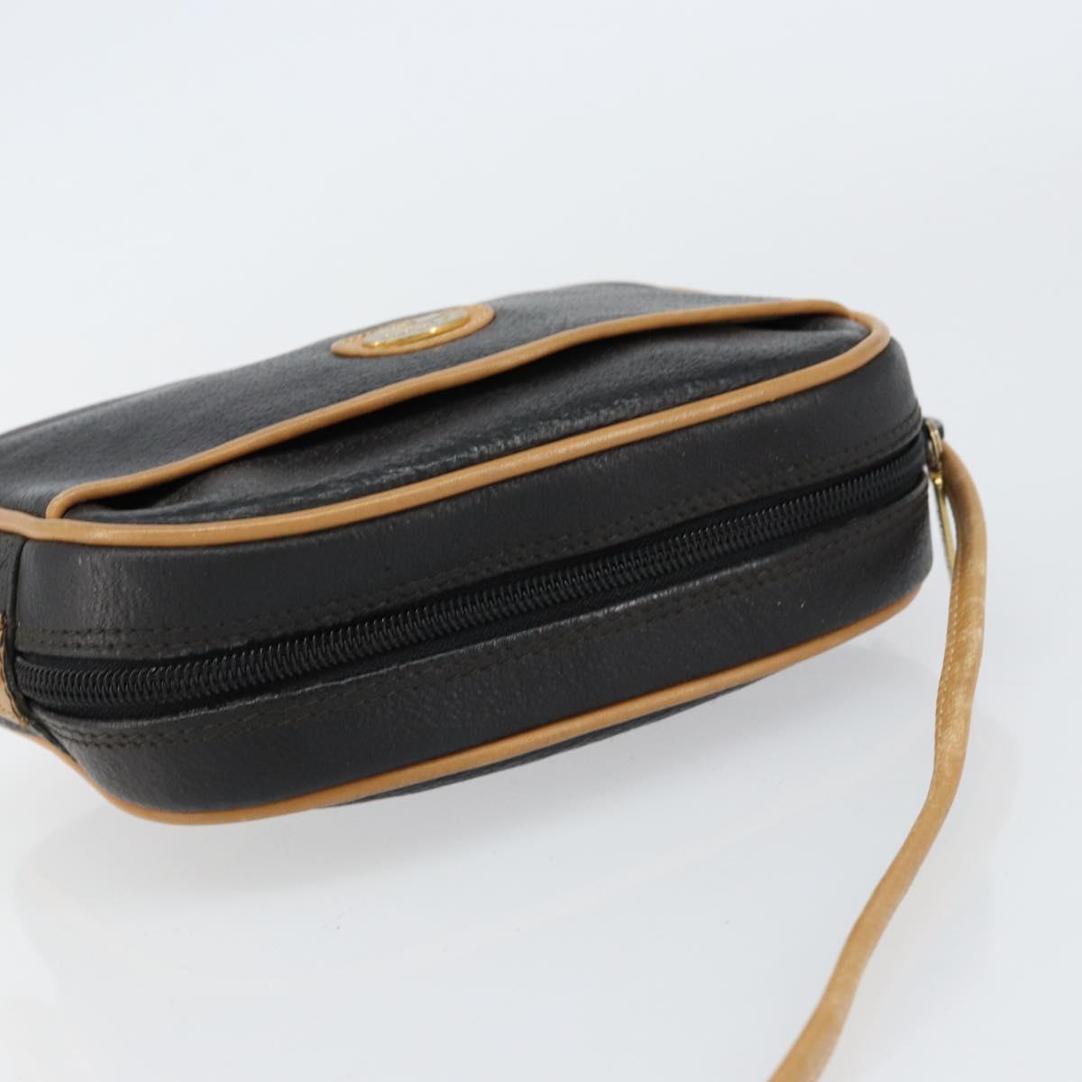 GUCCI Shoulder Bag Leather Black Gold Auth BA8193