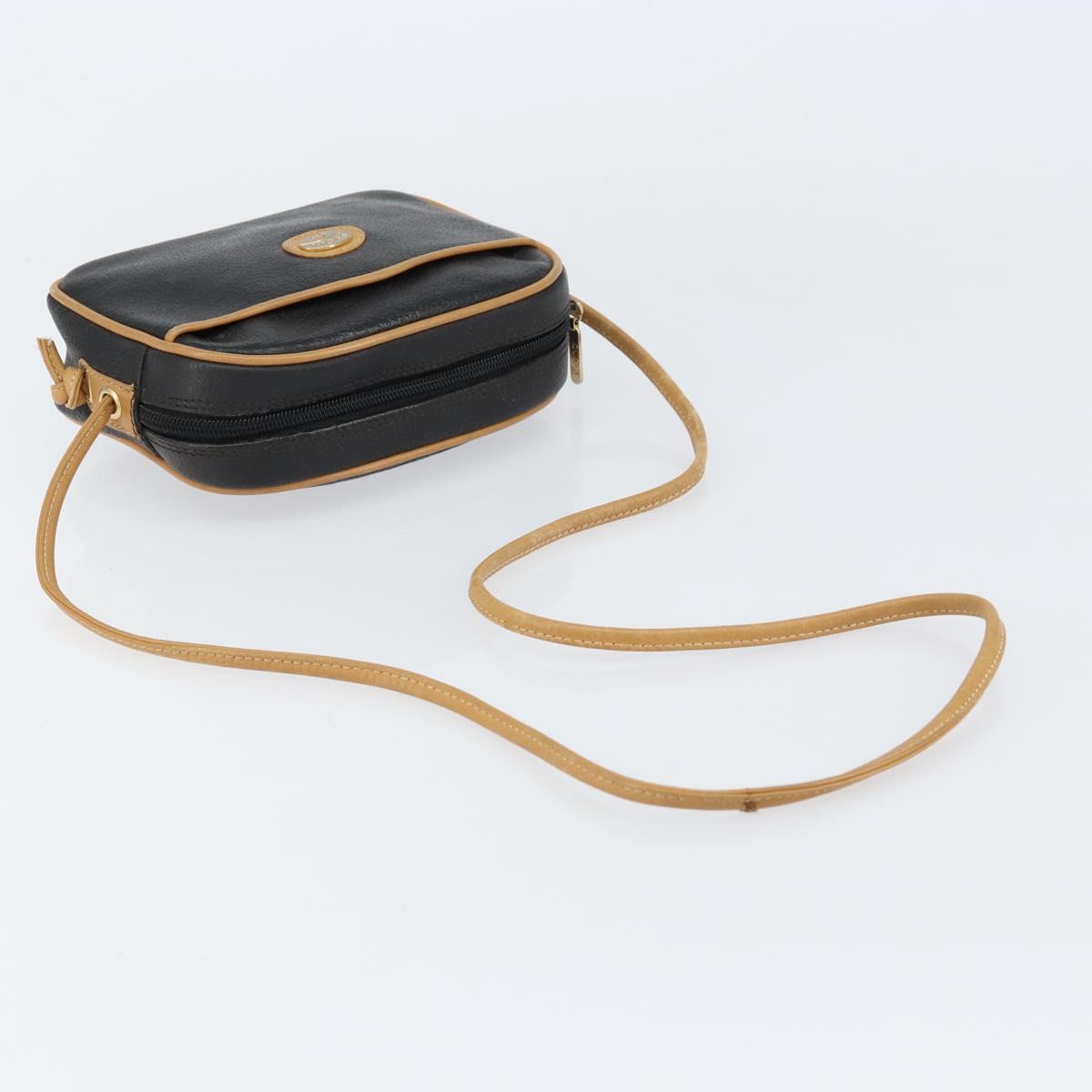 GUCCI Shoulder Bag Leather Black Gold Auth BA8193