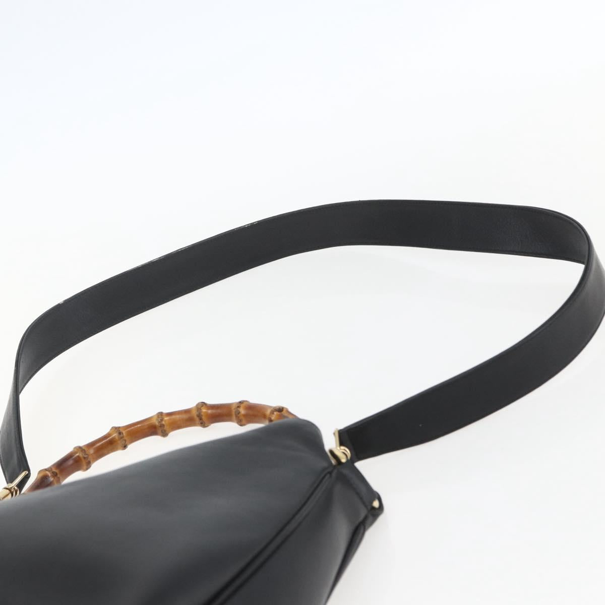 GUCCI Bamboo Hand Bag Leather 2way Black Gold 001 1998 1638 Auth BA8194