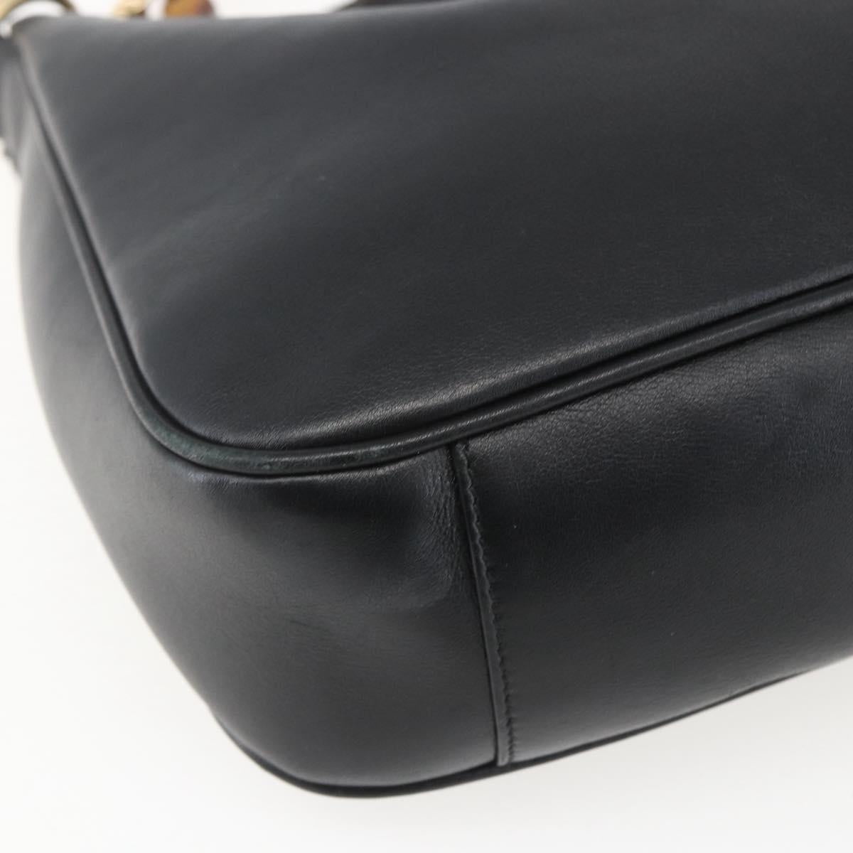 GUCCI Bamboo Hand Bag Leather 2way Black Gold 001 1998 1638 Auth BA8194
