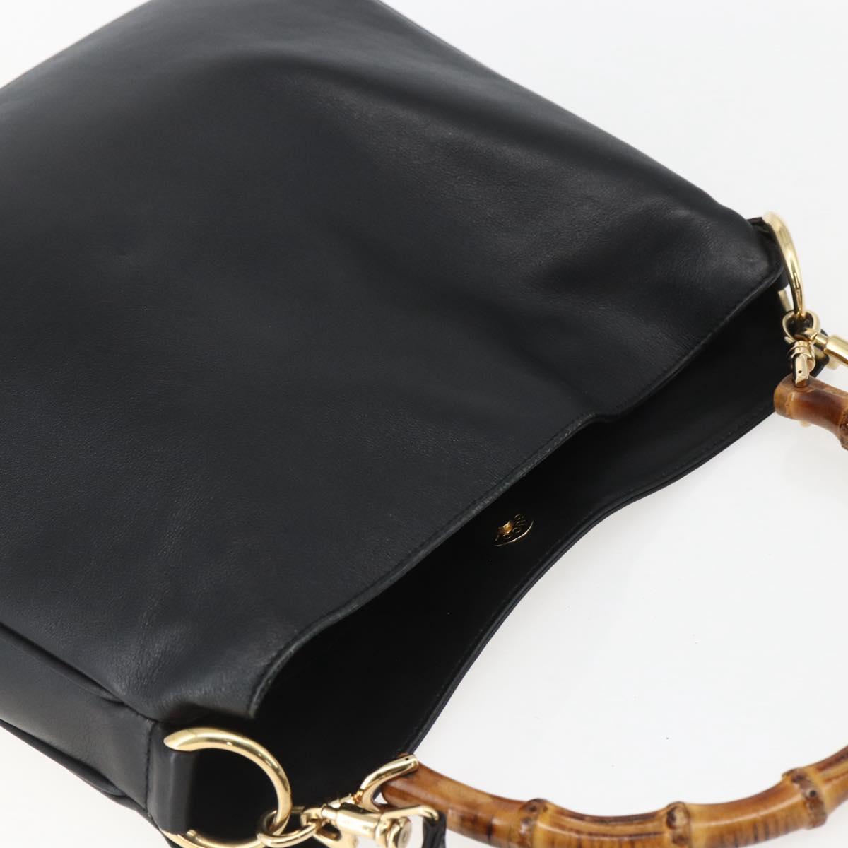 GUCCI Bamboo Hand Bag Leather 2way Black Gold 001 1998 1638 Auth BA8194