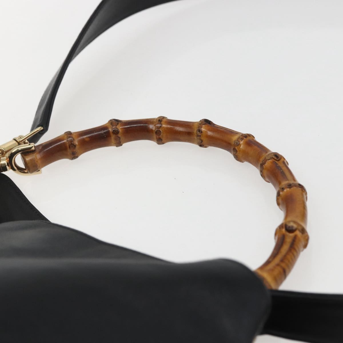 GUCCI Bamboo Hand Bag Leather 2way Black Gold 001 1998 1638 Auth BA8194