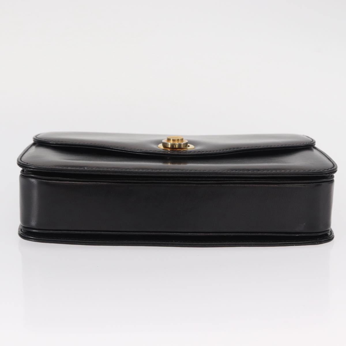 GUCCI Shoulder Bag Leather Black Gold Auth BA8195