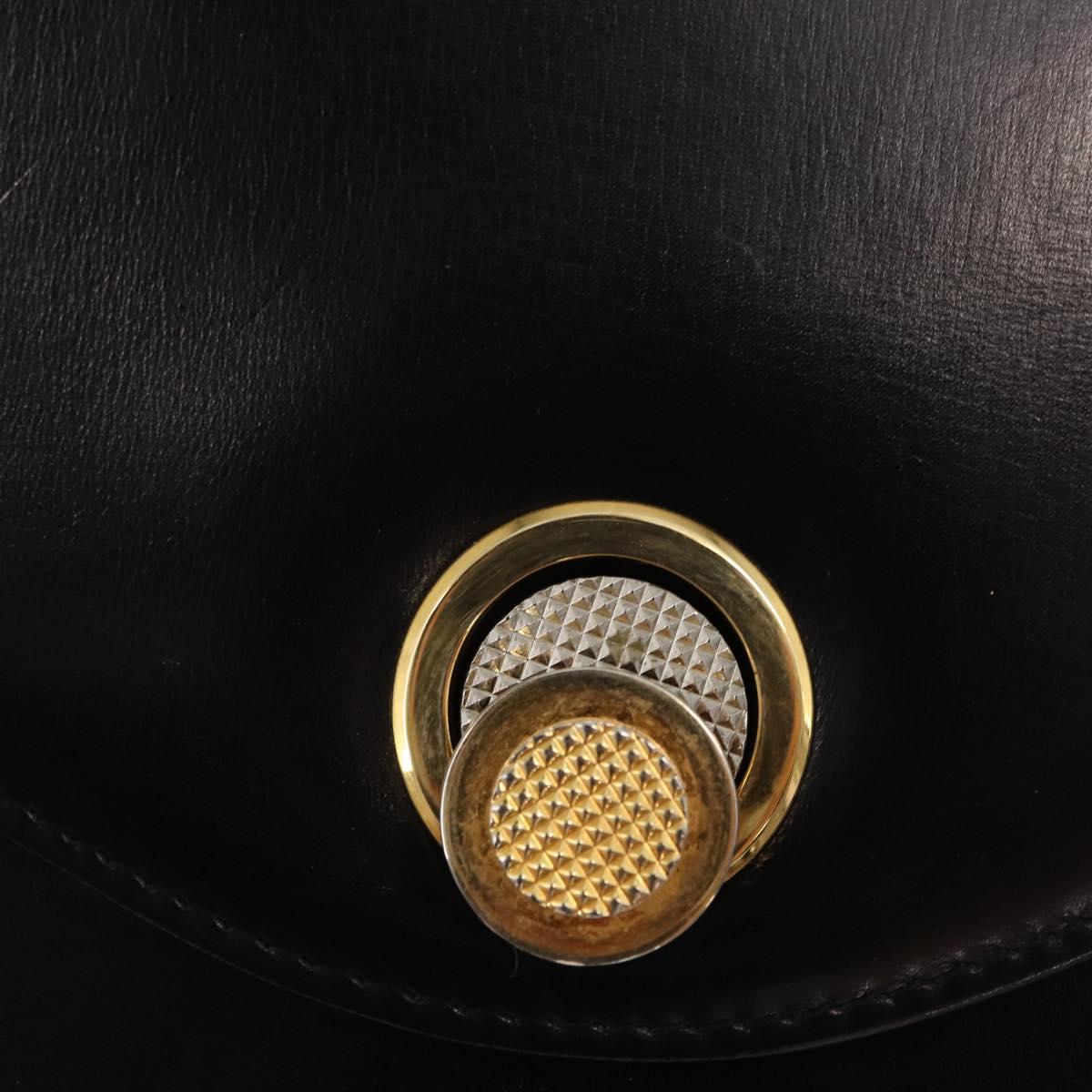 GUCCI Shoulder Bag Leather Black Gold Auth BA8195