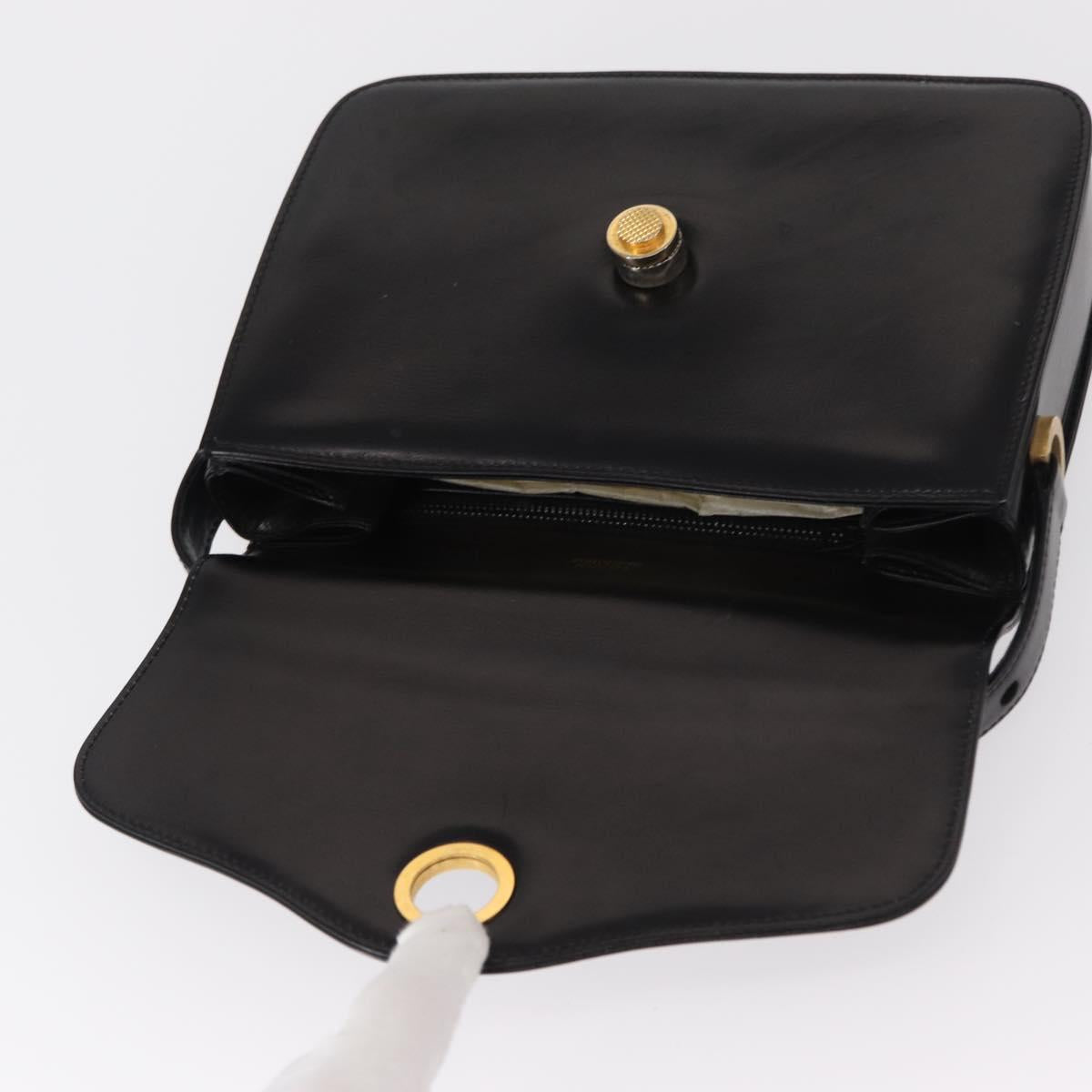 GUCCI Shoulder Bag Leather Black Gold Auth BA8195