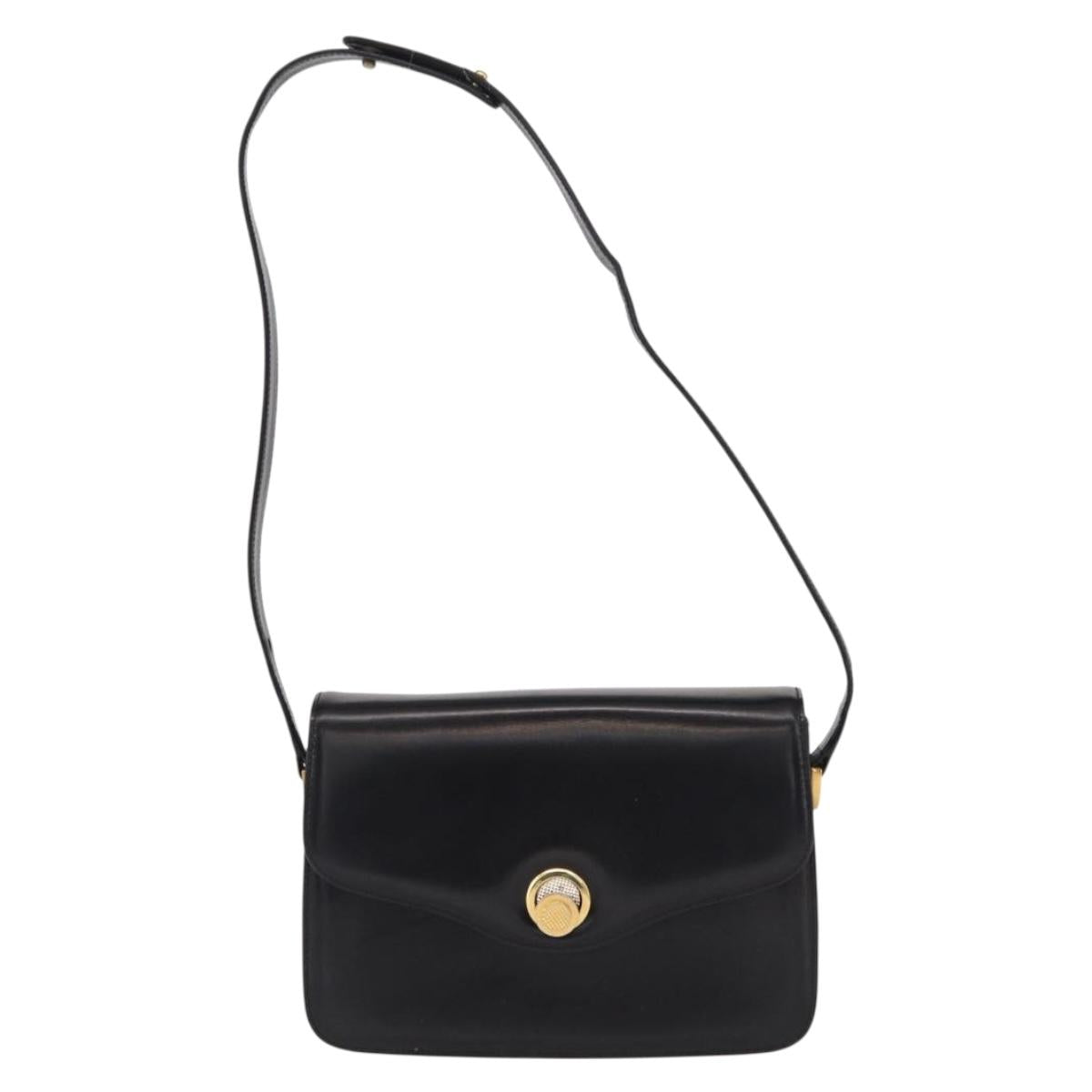 GUCCI Shoulder Bag Leather Black Gold Auth BA8195