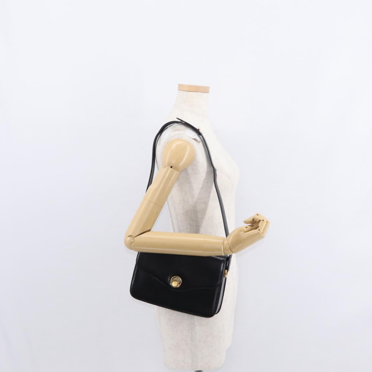 GUCCI Shoulder Bag Leather Black Gold Auth BA8195