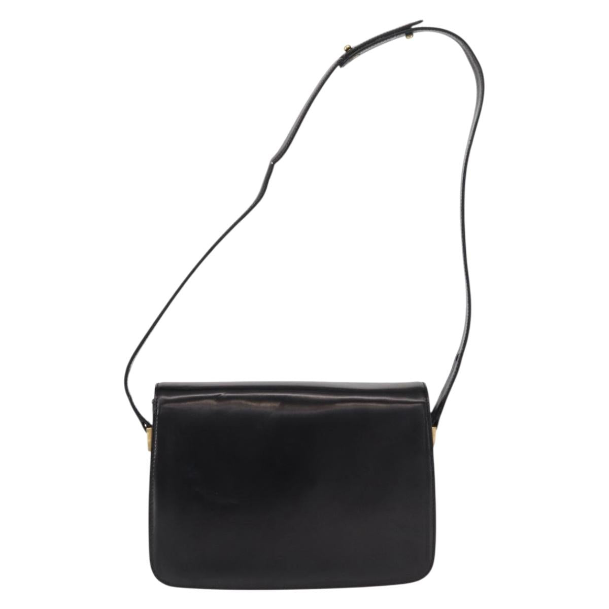 GUCCI Shoulder Bag Leather Black Gold Auth BA8195