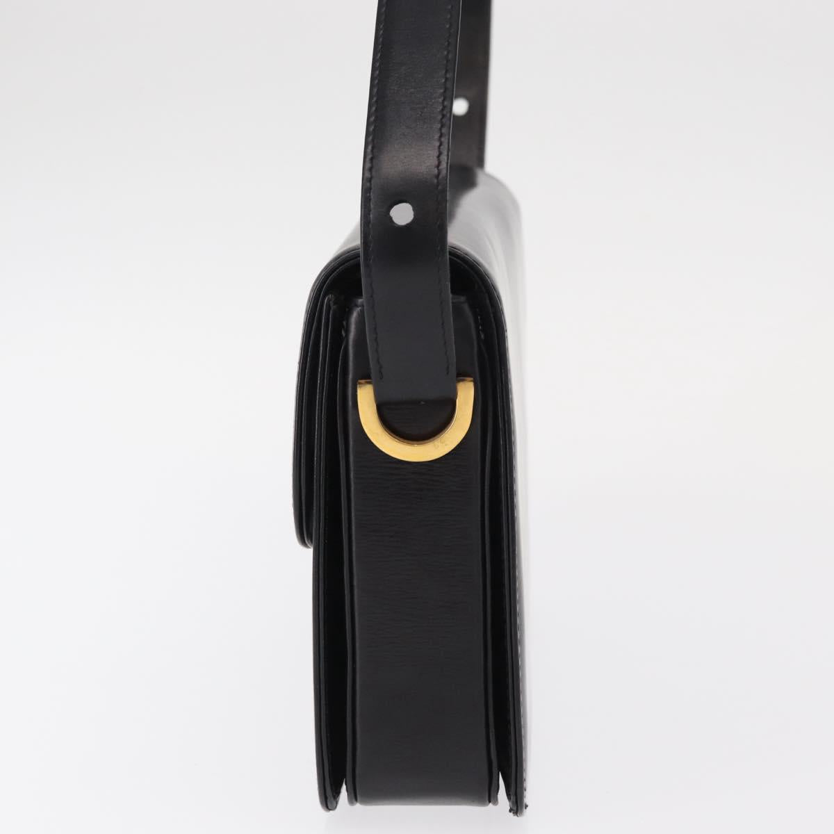 GUCCI Shoulder Bag Leather Black Gold Auth BA8195