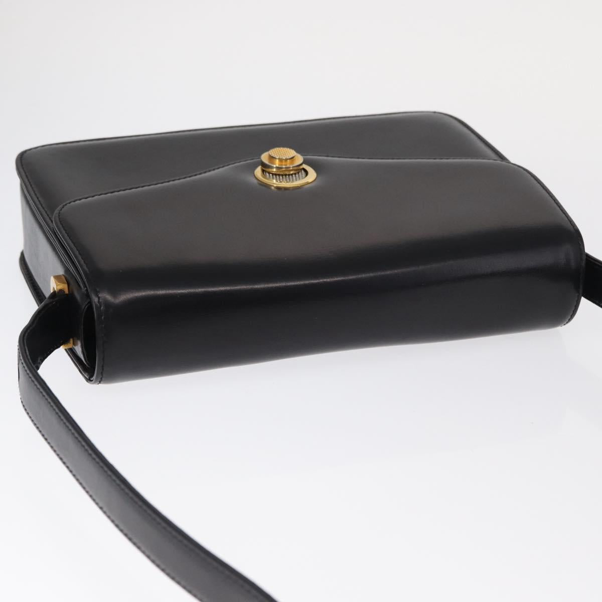 GUCCI Shoulder Bag Leather Black Gold Auth BA8195