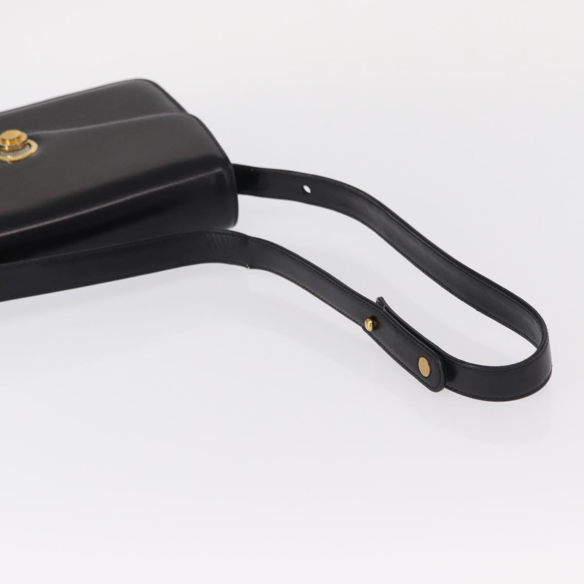 GUCCI Shoulder Bag Leather Black Gold Auth BA8195