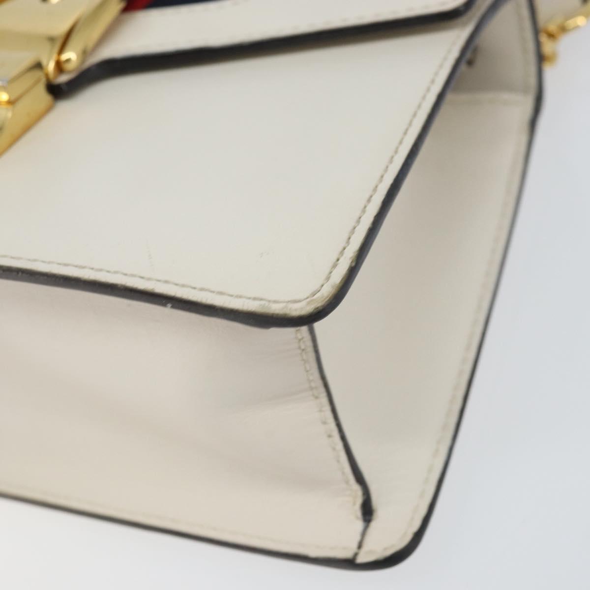 GUCCI Sherry Line Hand Bag Leather 2way White Gold Navy 470270 Auth BA8197