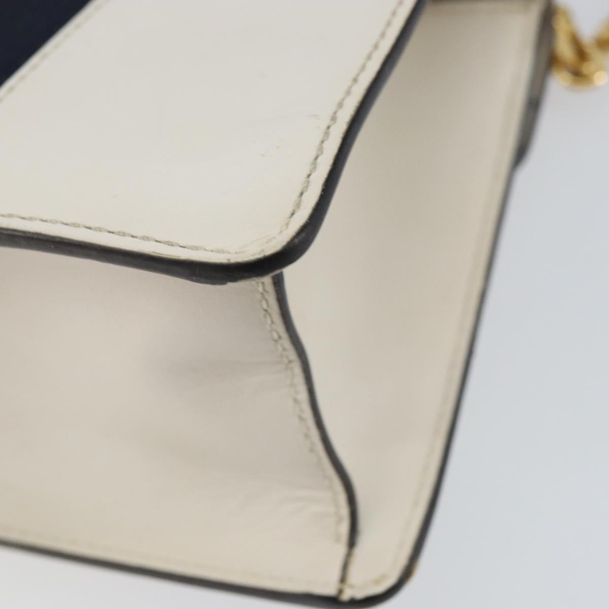 GUCCI Sherry Line Hand Bag Leather 2way White Gold Navy 470270 Auth BA8197