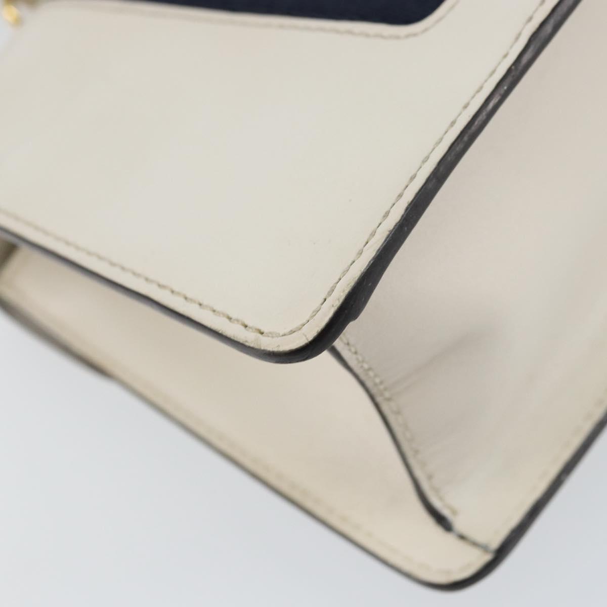 GUCCI Sherry Line Hand Bag Leather 2way White Gold Navy 470270 Auth BA8197