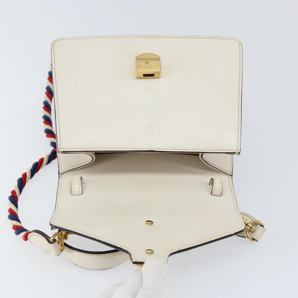 GUCCI Sherry Line Hand Bag Leather 2way White Gold Navy 470270 Auth BA8197