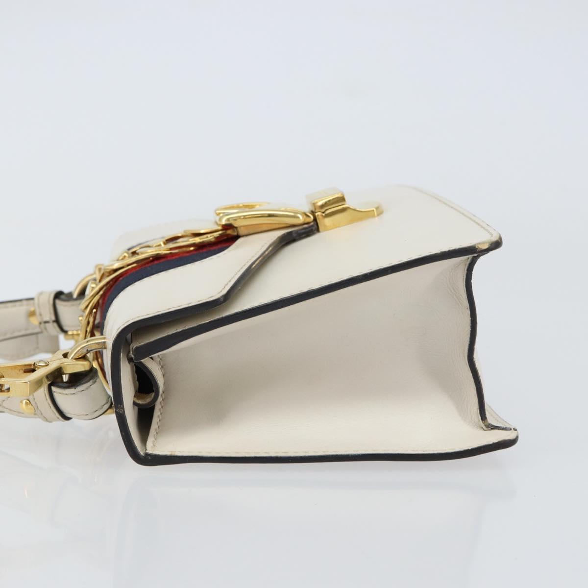 GUCCI Sherry Line Hand Bag Leather 2way White Gold Navy 470270 Auth BA8197