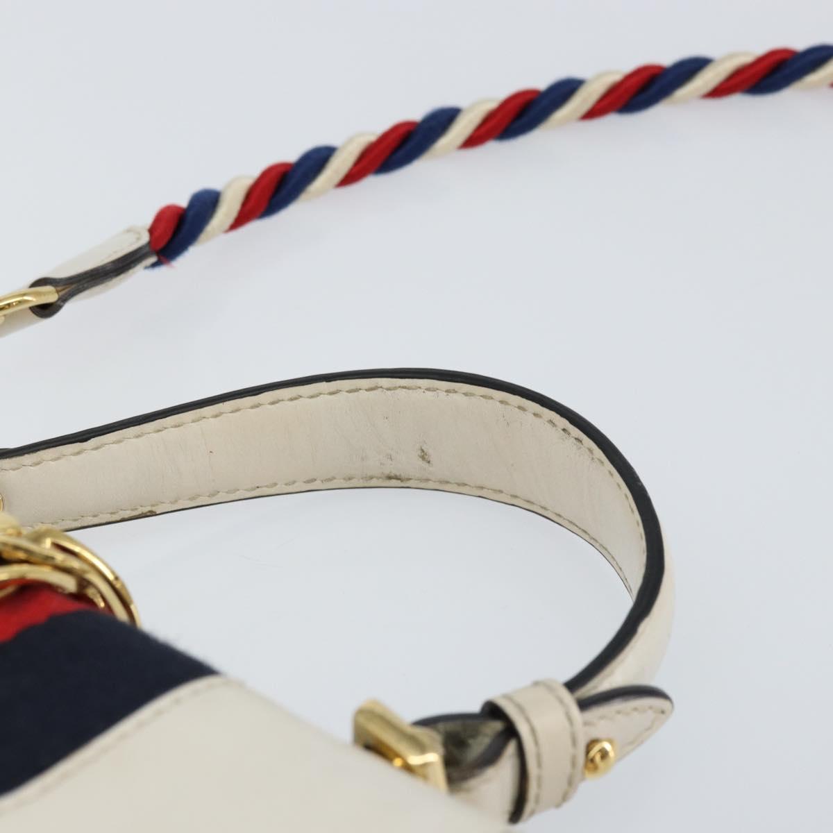 GUCCI Sherry Line Hand Bag Leather 2way White Gold Navy 470270 Auth BA8197