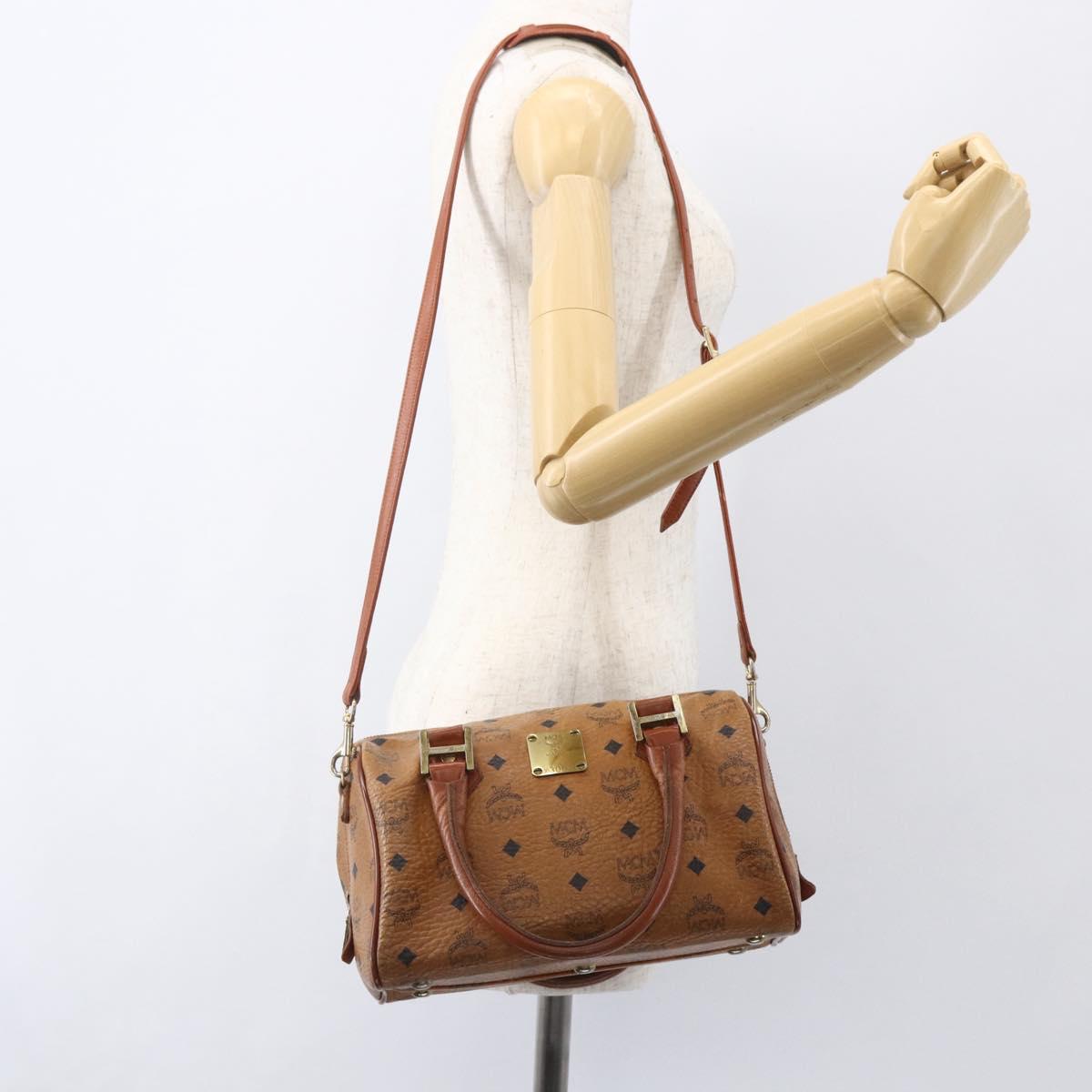 MCM Logogram Vicetos Hand Bag PVC Leather 2way Brown Gold Auth BA8199