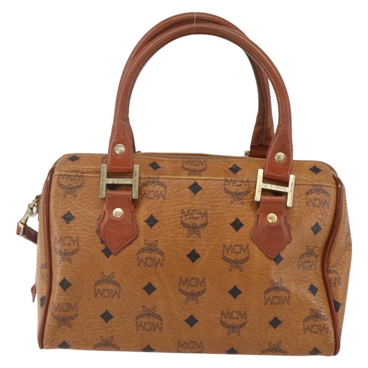 MCM Logogram Vicetos Hand Bag PVC Leather 2way Brown Gold Auth BA8199