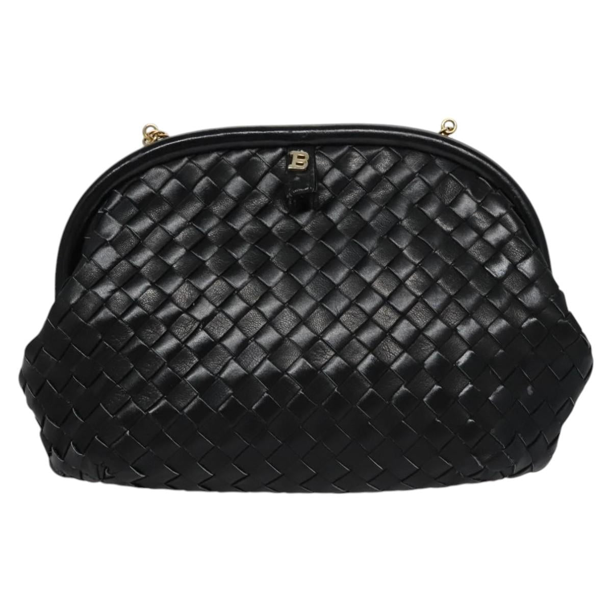 BALLY Chain Shoulder Bag Leather Black Auth BA820