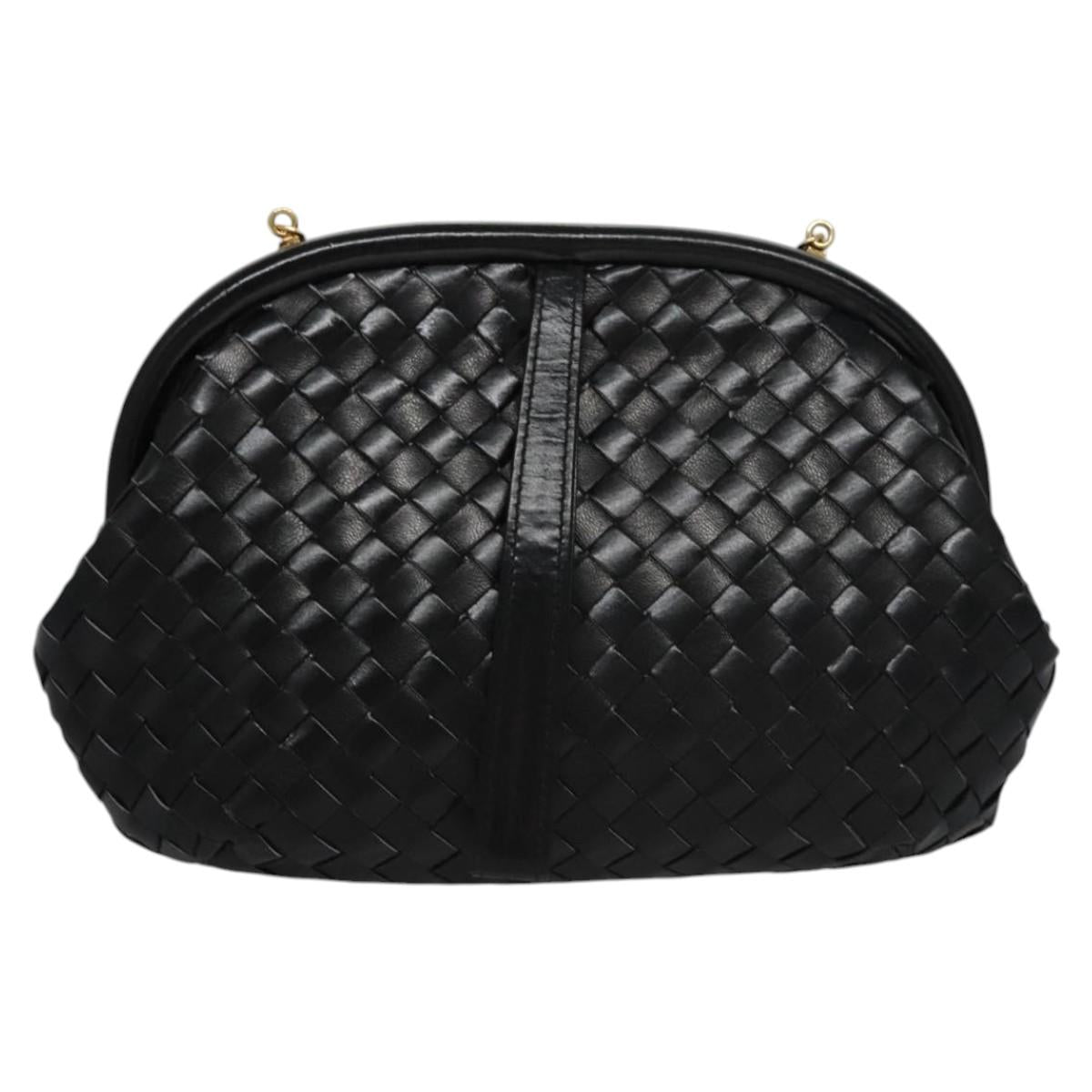 BALLY Chain Shoulder Bag Leather Black Auth BA820