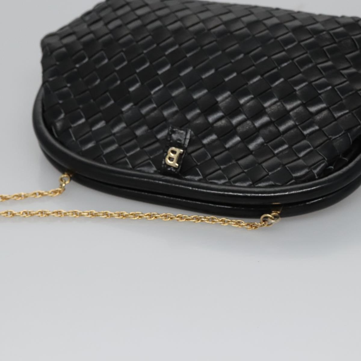 BALLY Chain Shoulder Bag Leather Black Auth BA820