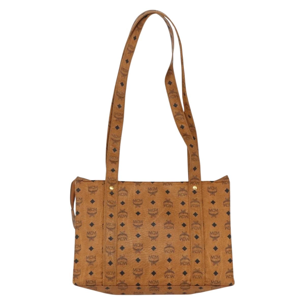 MCM Logogram Vicetos Tote Bag PVC Leather Brown Gold Auth BA8200