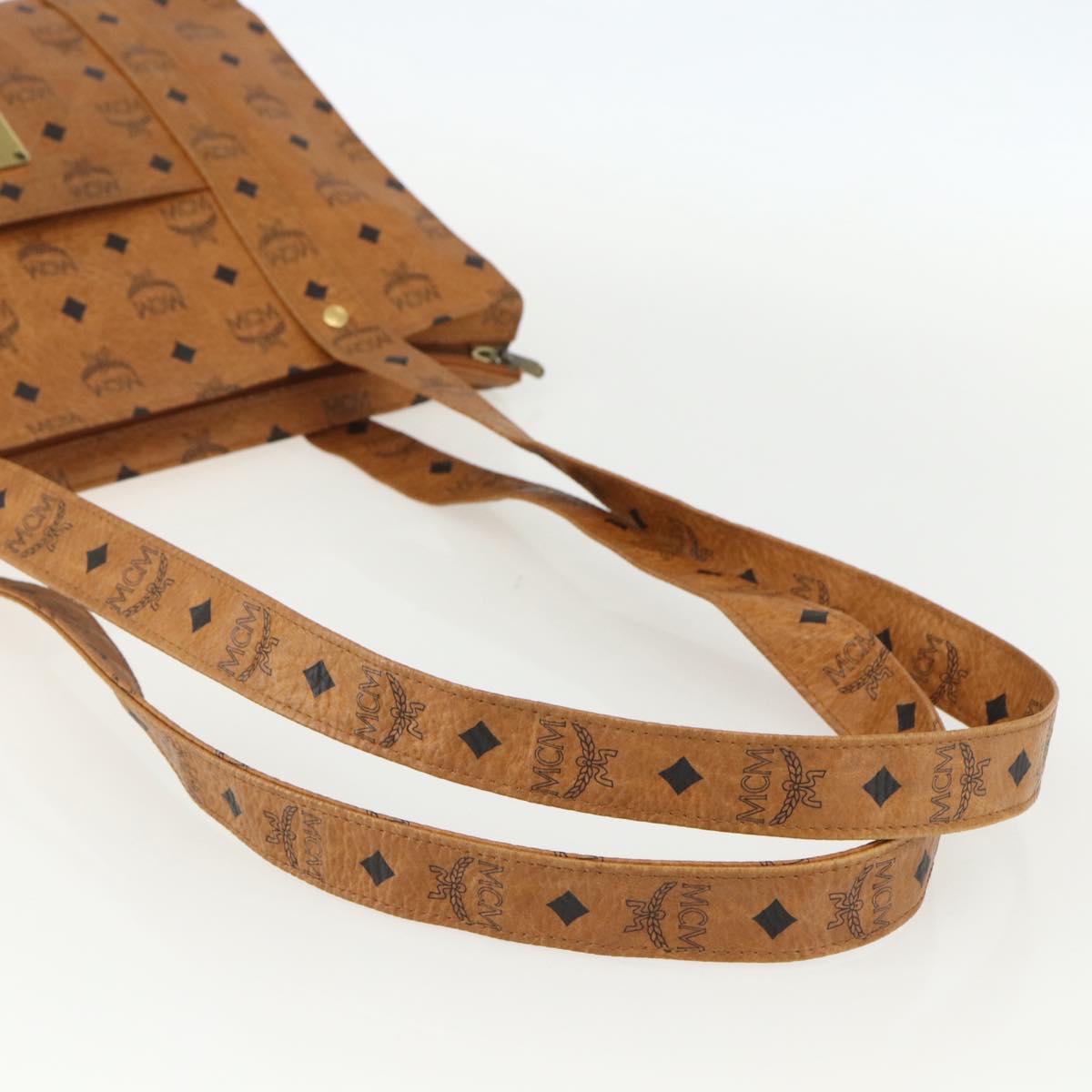 MCM Logogram Vicetos Tote Bag PVC Leather Brown Gold Auth BA8200