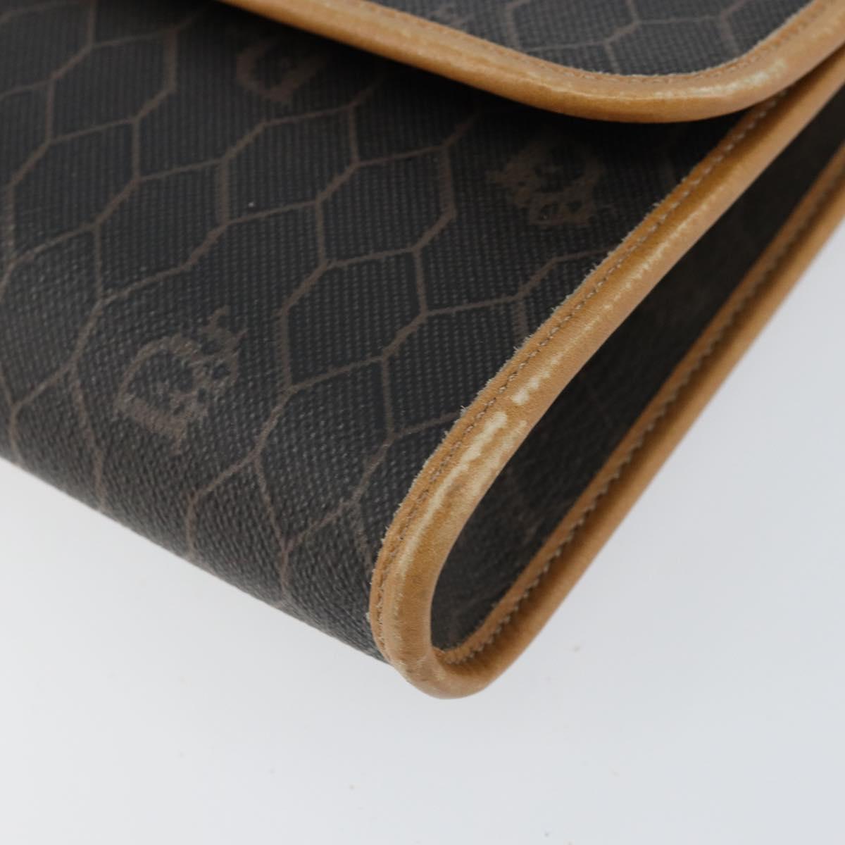 Christian Dior Honeycomb Canvas Chain Shoulder Bag PVC Black Gold Auth BA8201