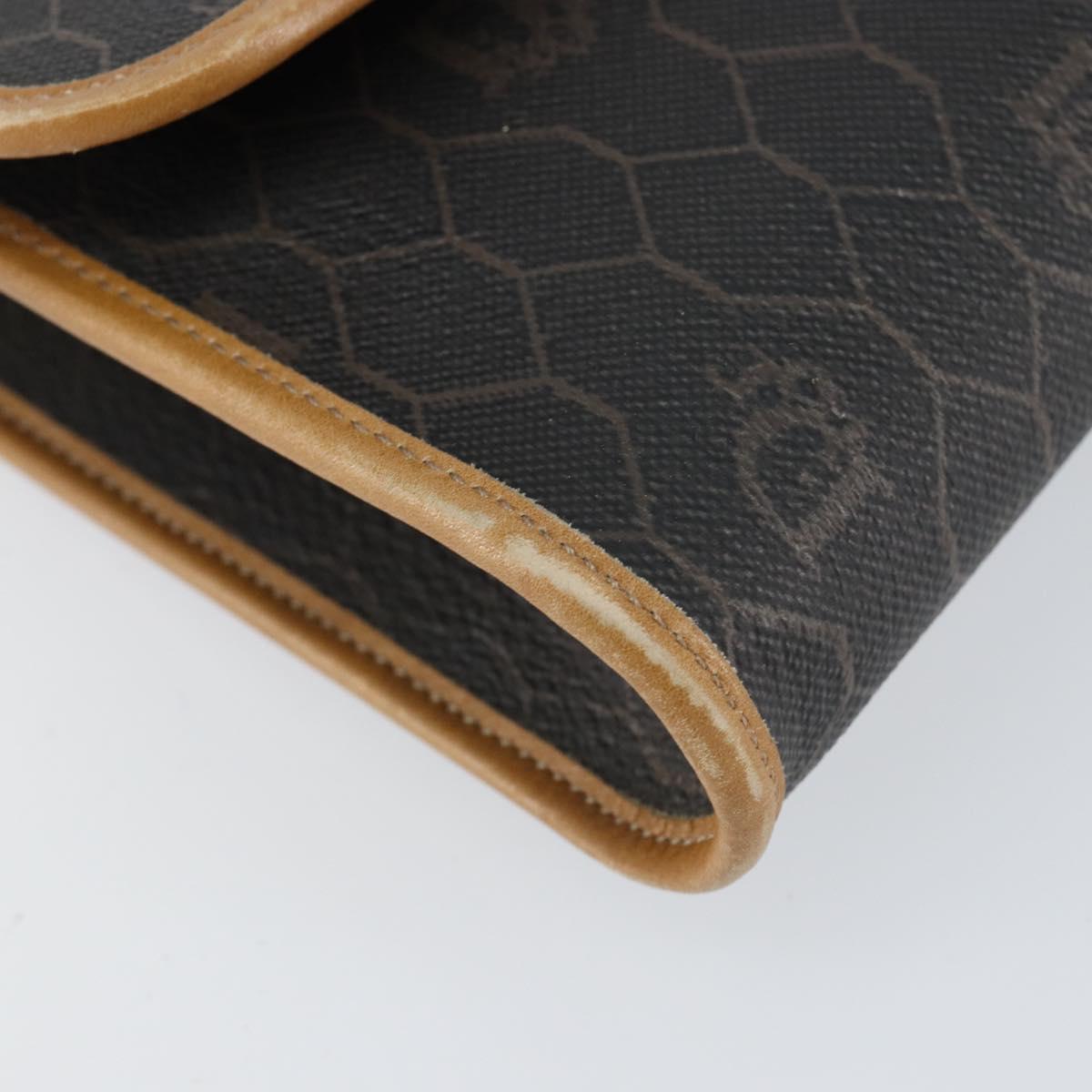 Christian Dior Honeycomb Canvas Chain Shoulder Bag PVC Black Gold Auth BA8201