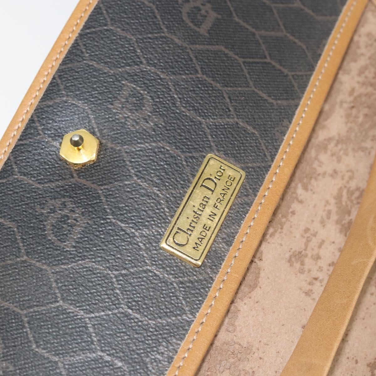 Christian Dior Honeycomb Canvas Chain Shoulder Bag PVC Black Gold Auth BA8201