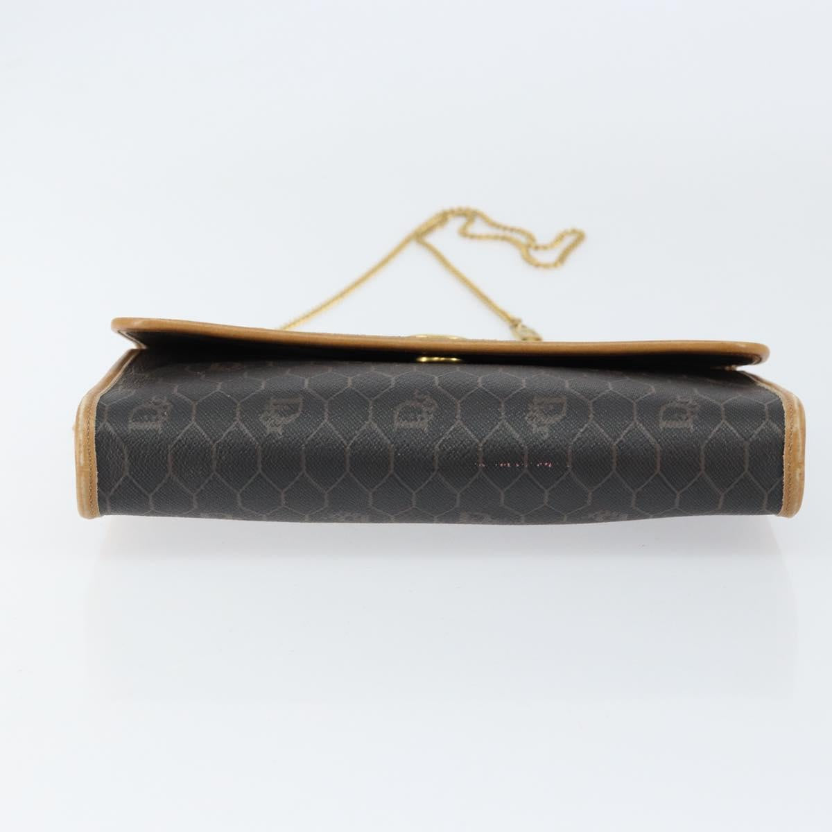 Christian Dior Honeycomb Canvas Chain Shoulder Bag PVC Black Gold Auth BA8201