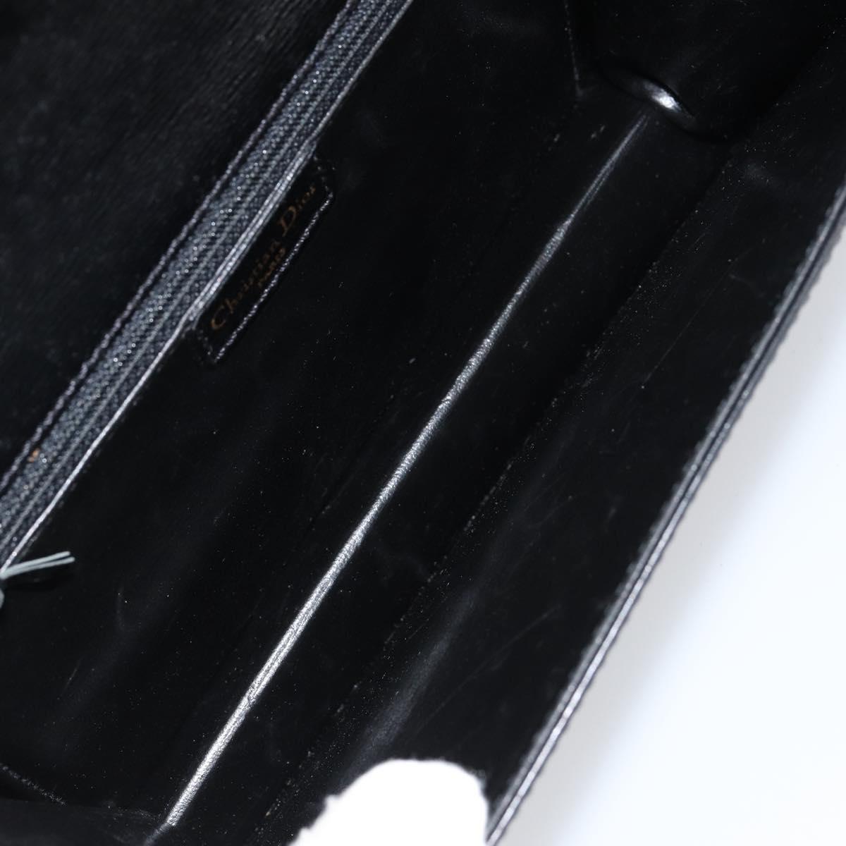 Christian Dior Chain Shoulder Bag Leather Black Gold Auth BA8202