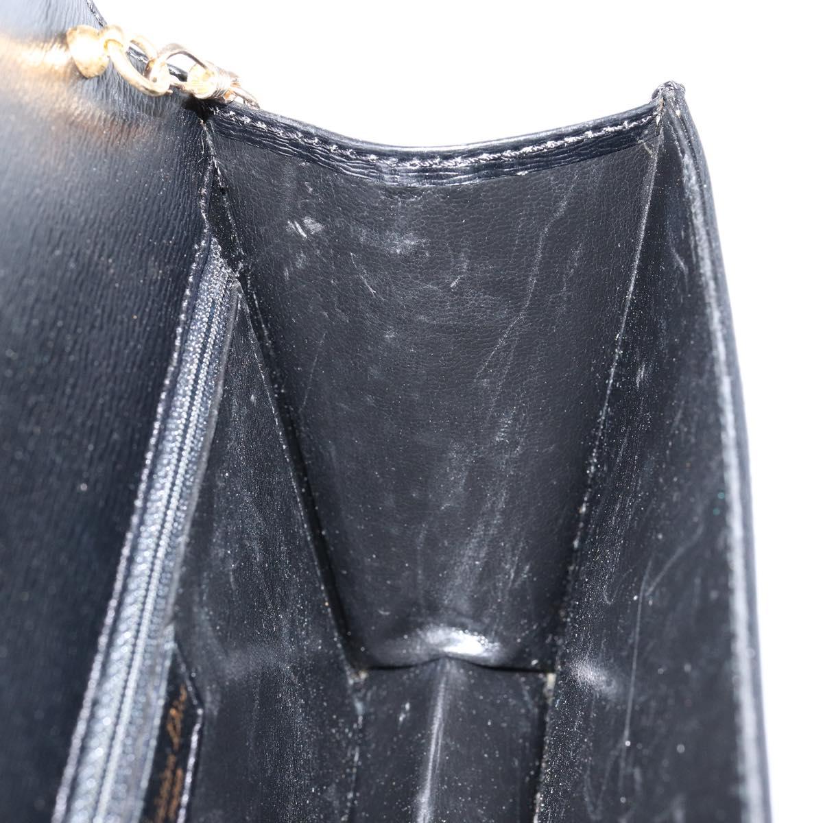 Christian Dior Chain Shoulder Bag Leather Black Gold Auth BA8202