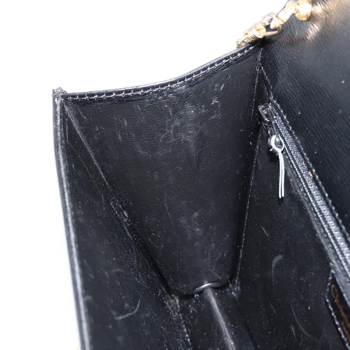 Christian Dior Chain Shoulder Bag Leather Black Gold Auth BA8202
