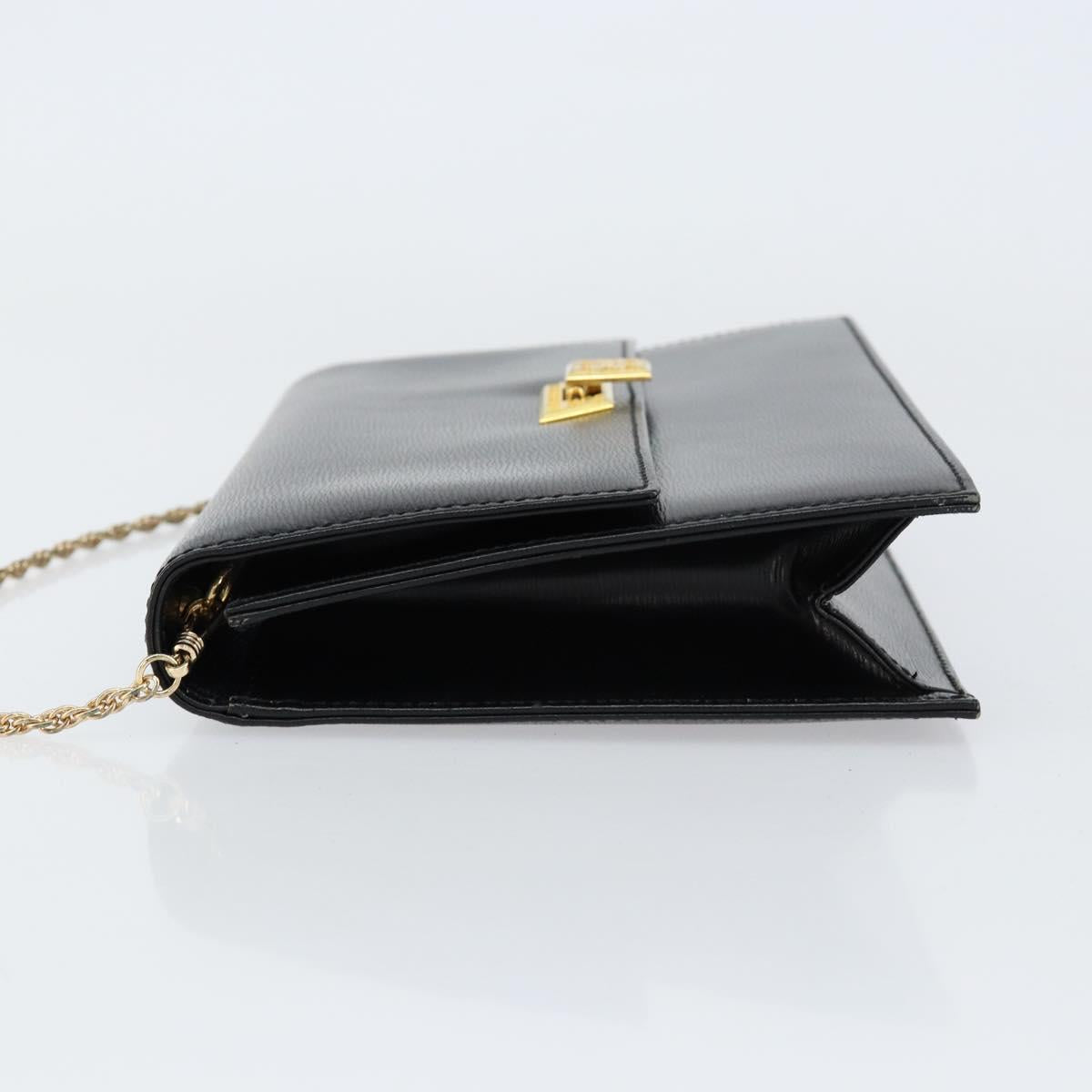 Christian Dior Chain Shoulder Bag Leather Black Gold Auth BA8202