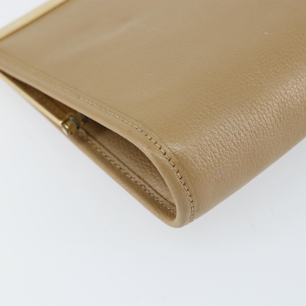 Christian Dior Clutch Bag Leather Beige Gold Auth BA8203