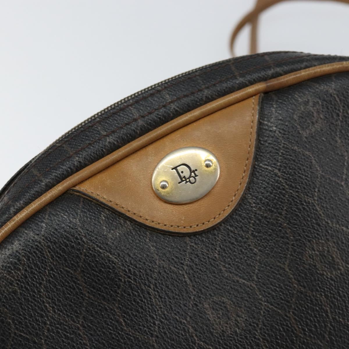 Christian Dior Honeycomb Canvas Shoulder Bag PVC Black Gold Auth BA8204