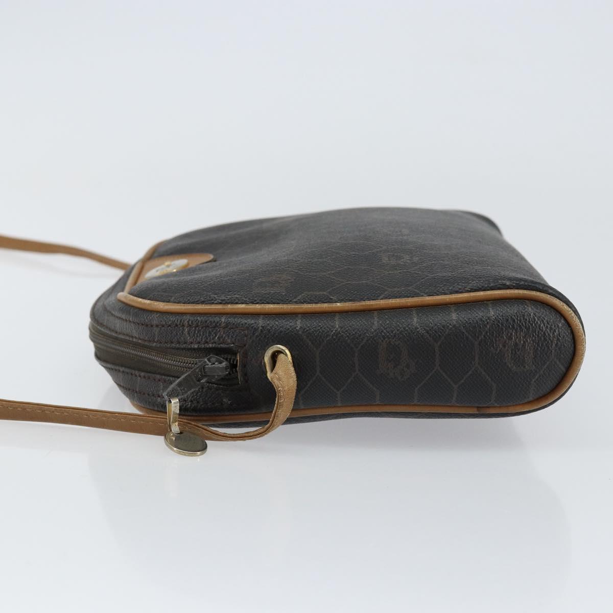 Christian Dior Honeycomb Canvas Shoulder Bag PVC Black Gold Auth BA8204