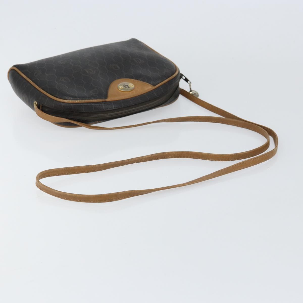 Christian Dior Honeycomb Canvas Shoulder Bag PVC Black Gold Auth BA8204