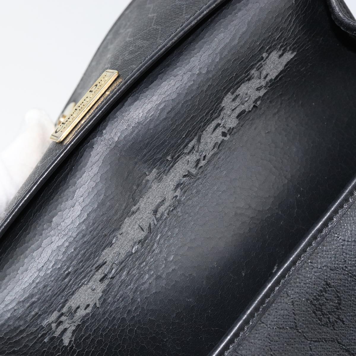 Christian Dior Honeycomb Canvas Shoulder Bag PVC Black Gold Auth BA8205