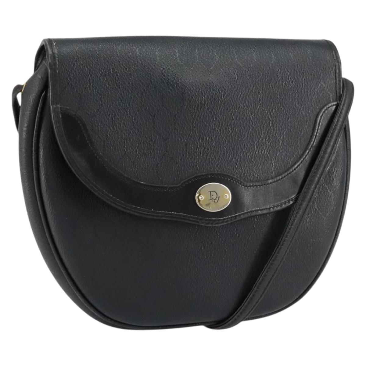 Christian Dior Honeycomb Canvas Shoulder Bag PVC Black Gold Auth BA8205