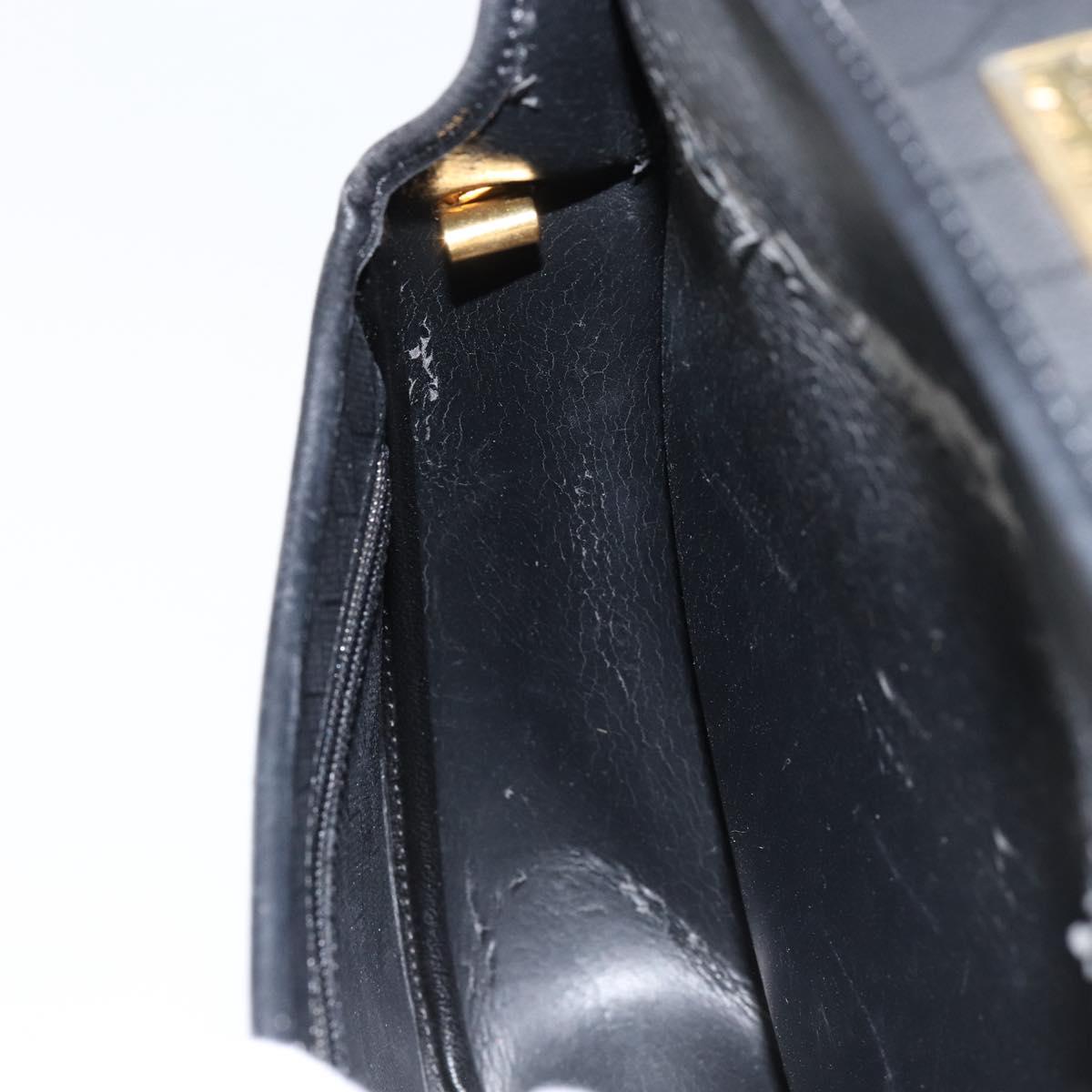 Christian Dior Honeycomb Canvas Shoulder Bag PVC Black Gold Auth BA8205