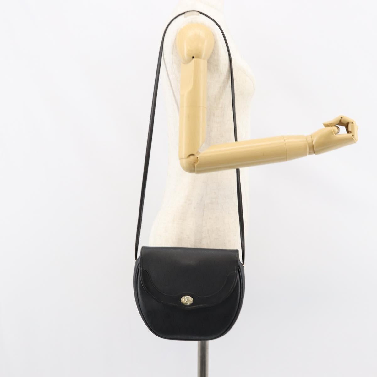 Christian Dior Honeycomb Canvas Shoulder Bag PVC Black Gold Auth BA8205