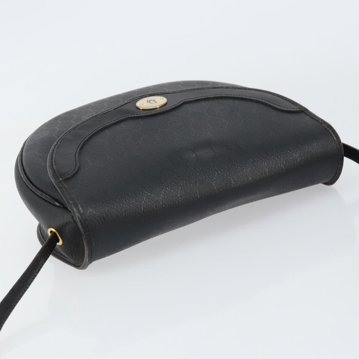 Christian Dior Honeycomb Canvas Shoulder Bag PVC Black Gold Auth BA8205