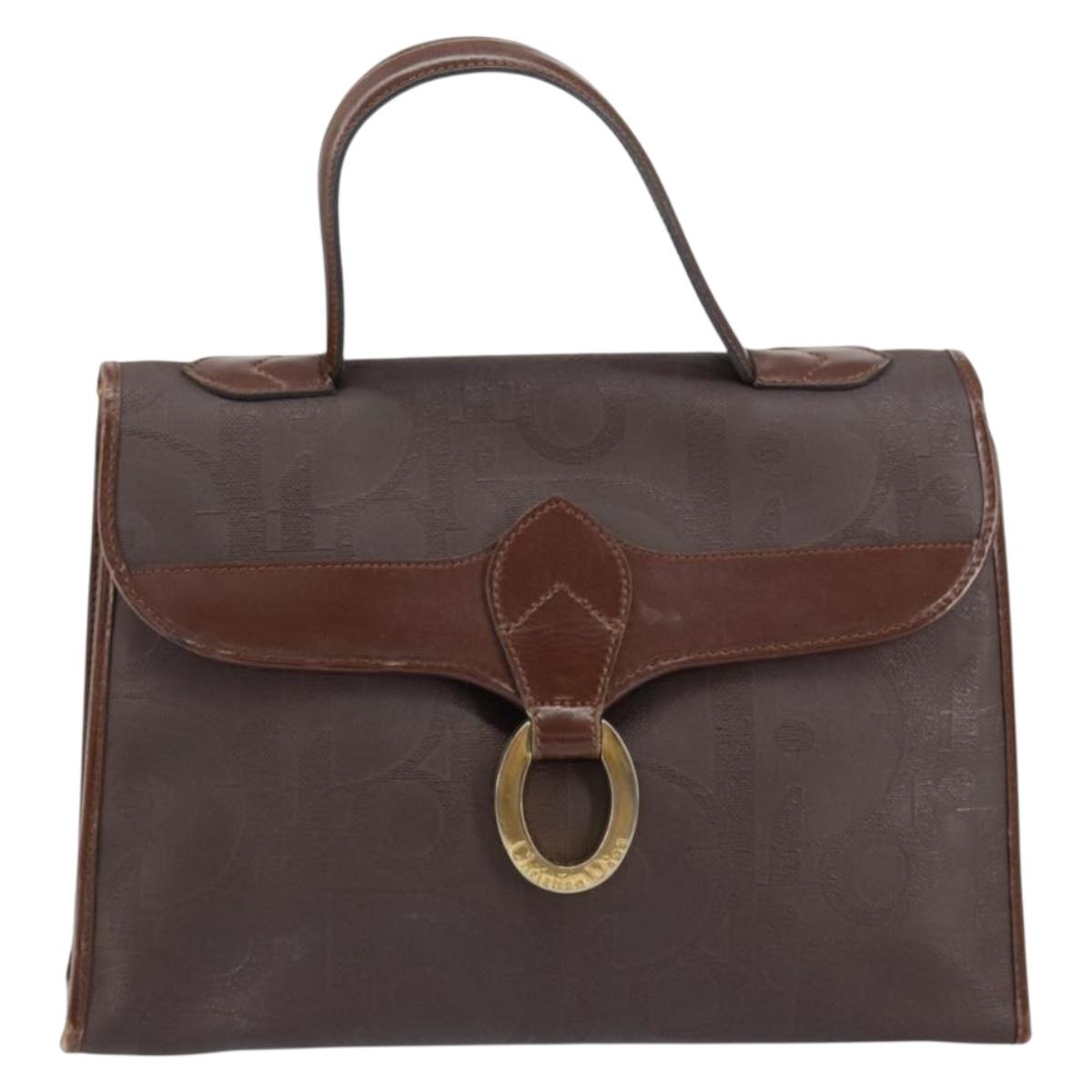 Christian Dior Trotter Canvas Hand Bag PVC Brown Gold Auth BA8206