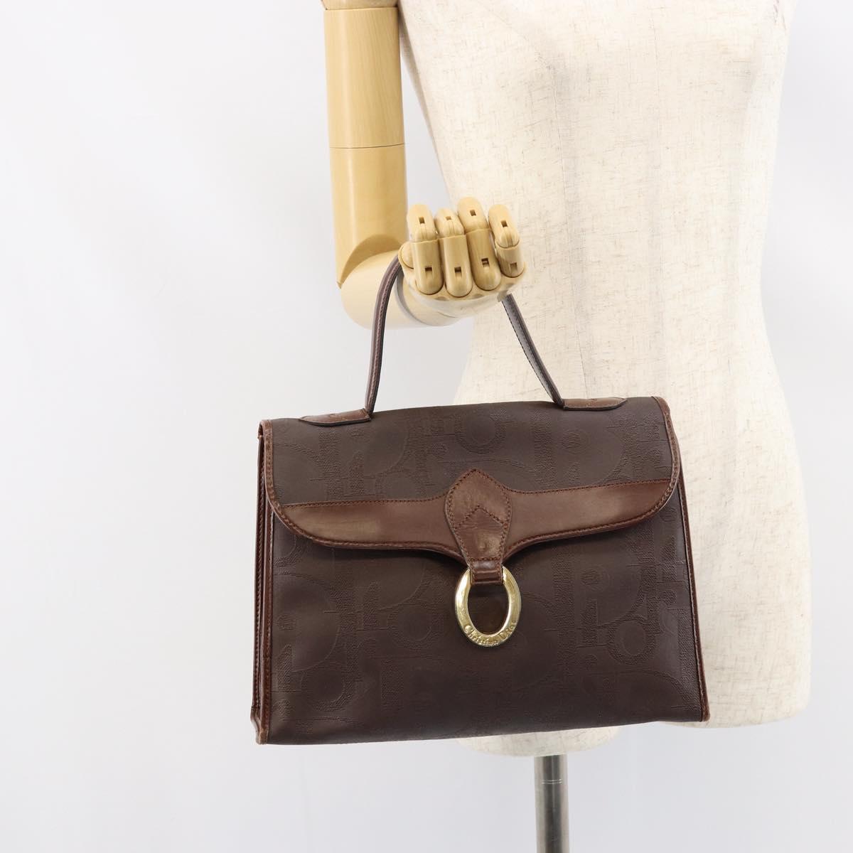 Christian Dior Trotter Canvas Hand Bag PVC Brown Gold Auth BA8206