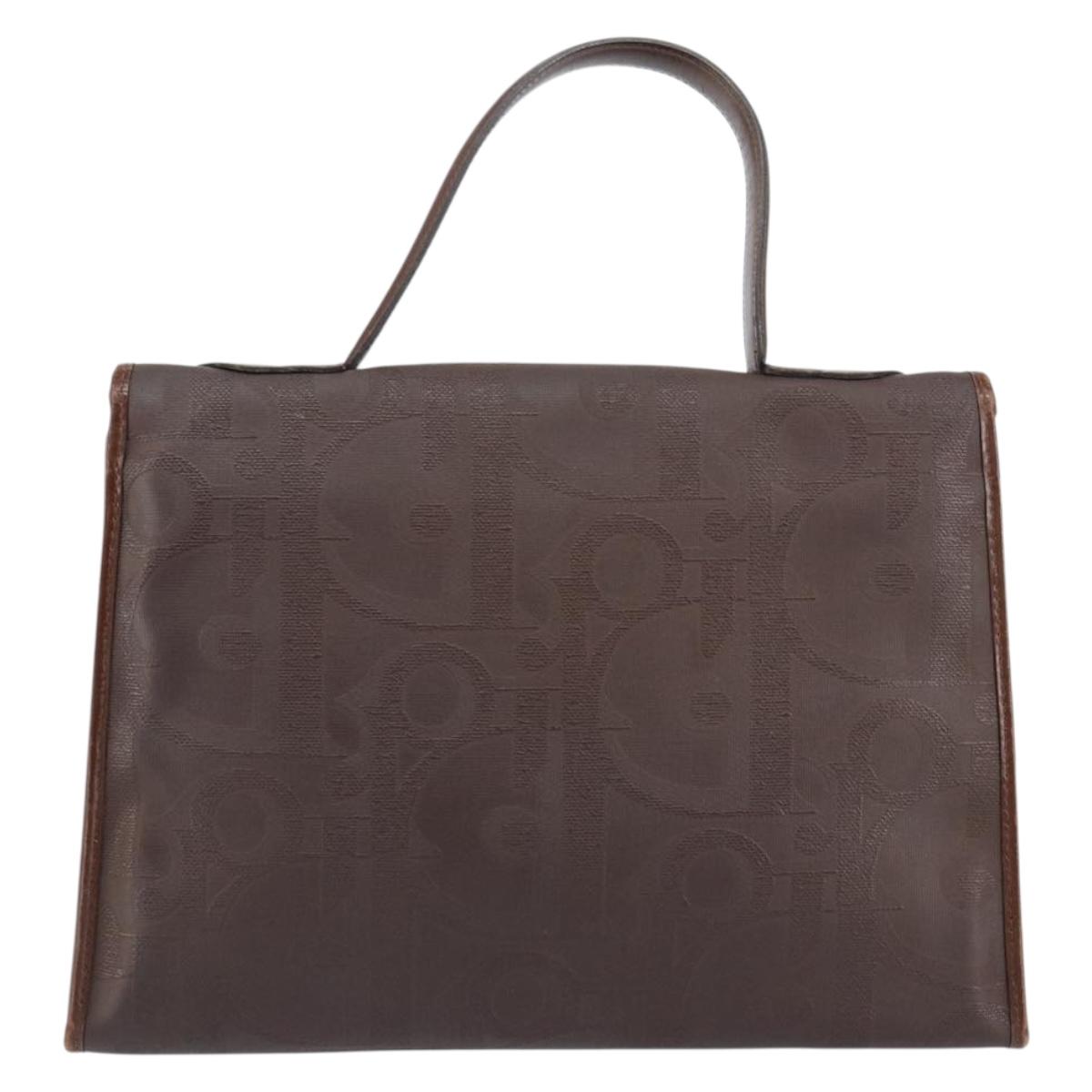 Christian Dior Trotter Canvas Hand Bag PVC Brown Gold Auth BA8206