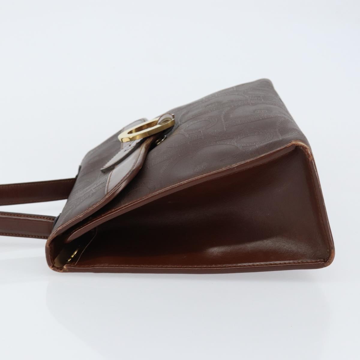 Christian Dior Trotter Canvas Hand Bag PVC Brown Gold Auth BA8206